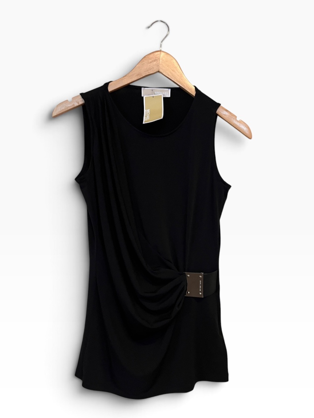 Michael Michael Kors Black Sleeveless Draped Buckle Accent Top XS NWT